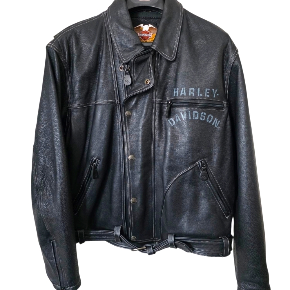 Harley Davidson Embossed Motorcycle  Leather Jacket Men's Large Black